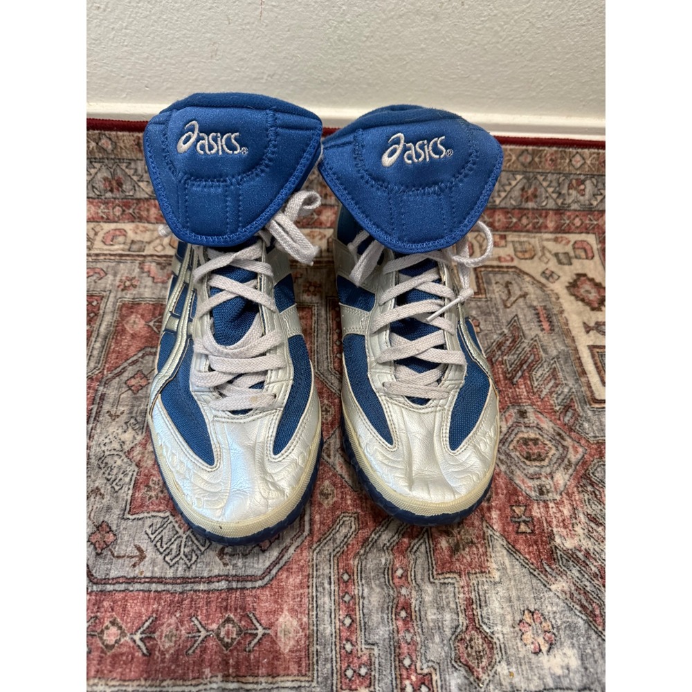 Asics JY503 Wrestling Shoes Silver Blue High Top Mens 10.5 Vintage Y2K Mat Shoes